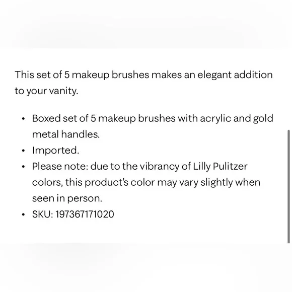 Lilly Pulitzer Five Piece Makeup Brush Set - Picture 5 of 5